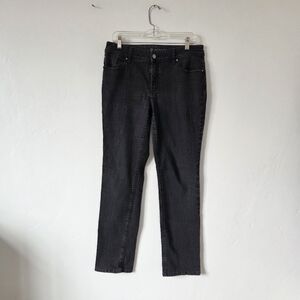 Chico's Platinum Black Denim Jeans Straight Leg Mid Rise Size 1 US Size 8 Casual